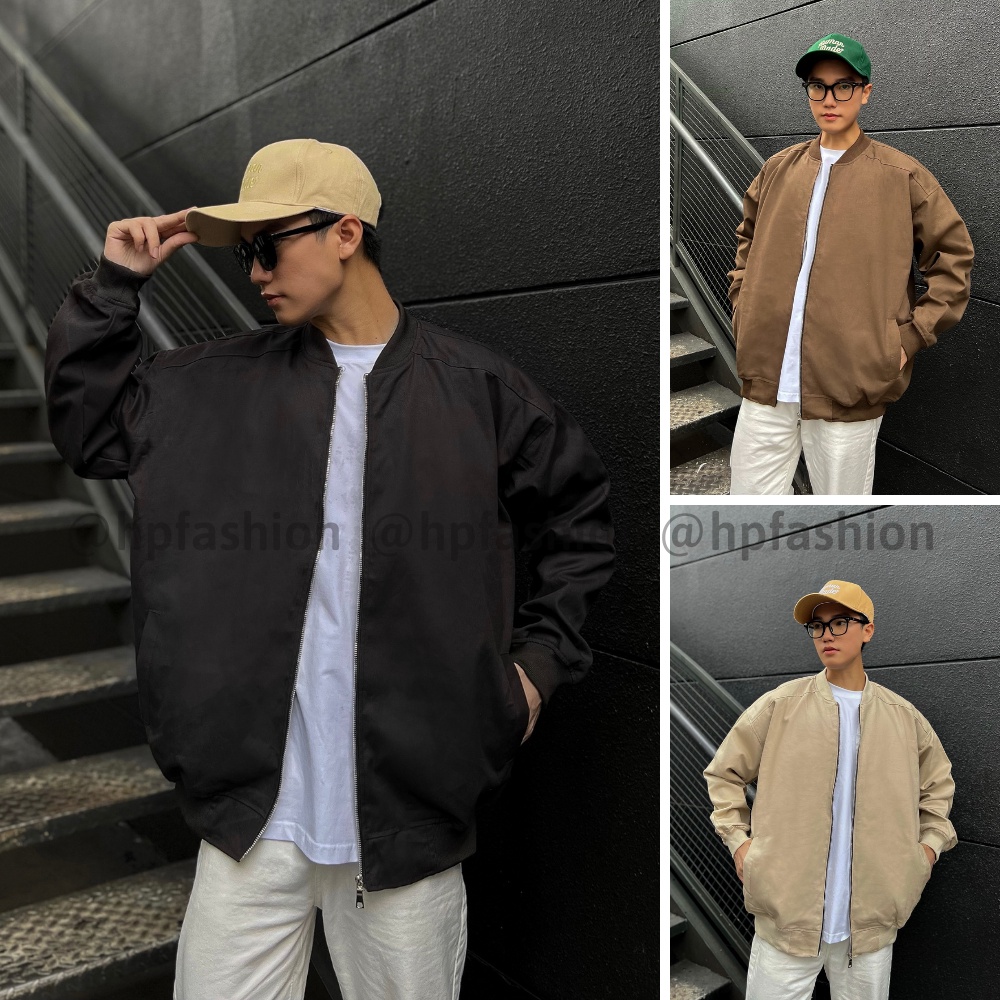 Áo khoác bomber trơn chất kaki bố cao cấp phong cách Hàn Quốc form unisex nam nữ - B02 - Happy Style