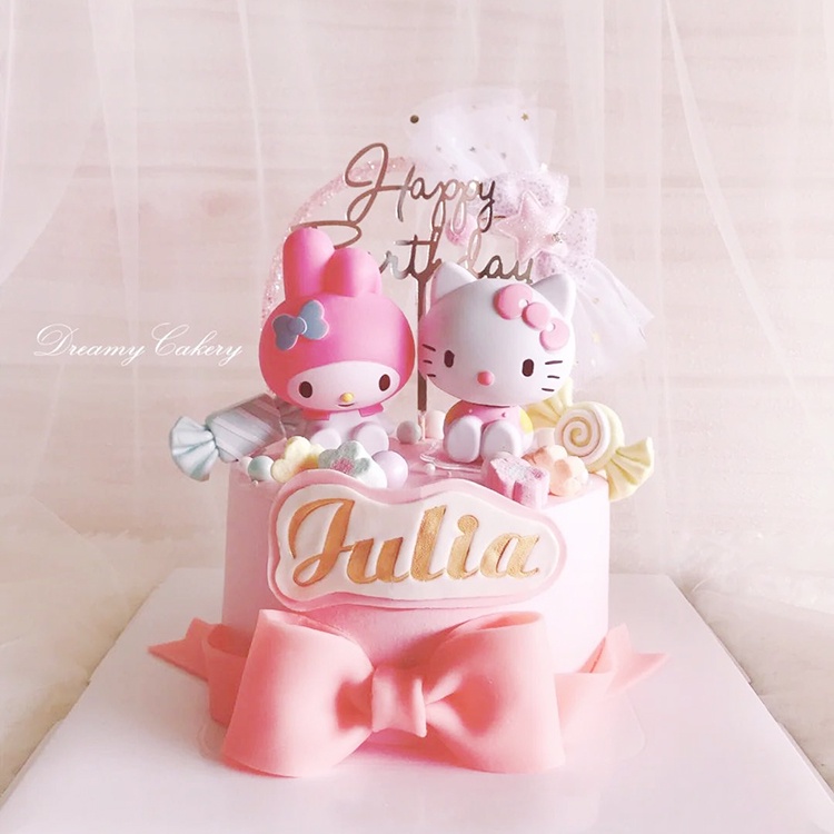 Phụ Kiện Trang Trí Bánh Kem Sinh Nhật Hình Mèo Hello Kitty Dễ Thương