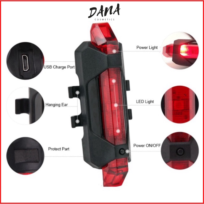 Đèn LED sạc USB gắn đuôi xe đạp chống thấm nước chất lượng cao DANA