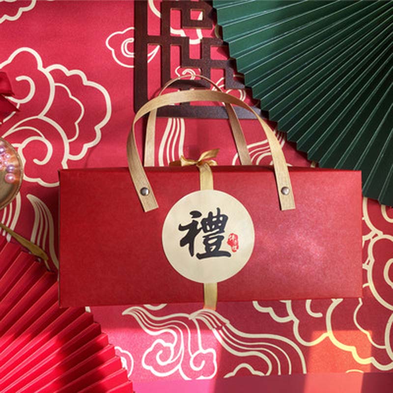 Túi giấy kraft đựng bánh kẹo có tay cầm phong cách Trung Hoa cho năm mới