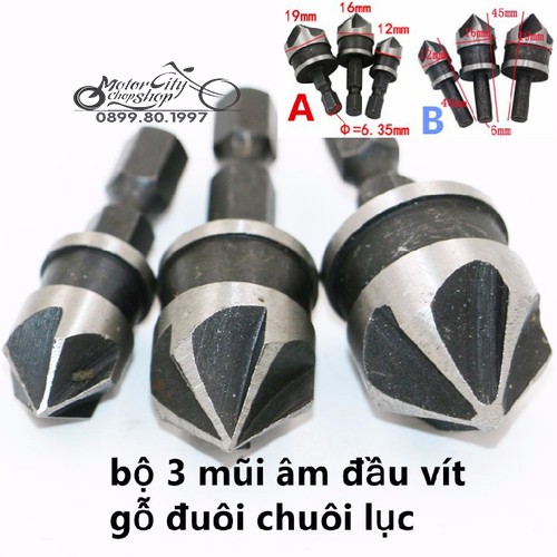 MŨI DOA ÂM ĐẦU VÍT GỖ CHUÔI LỤC 3 MŨI