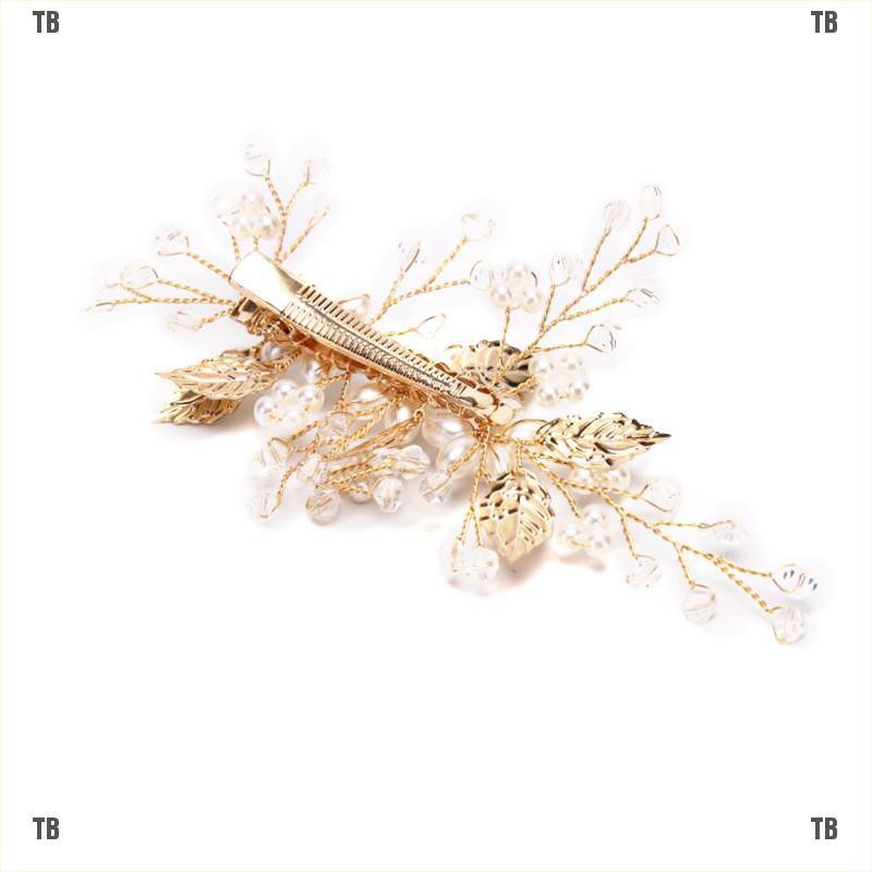 Kẹp Tóc Hình Lá Đính Ngọc Trai Nhân Tạo Sang Trọng