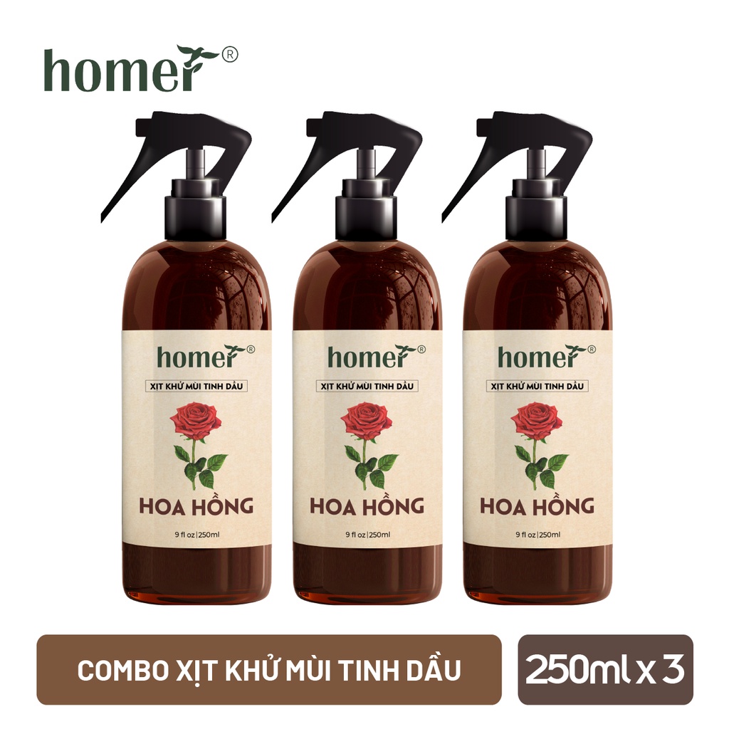 Combo 3 xịt khử mùi thơm phòng Hoa Hồng Homer 100ml/ chai