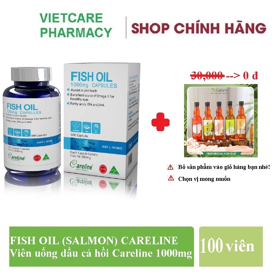 ✅ FISH OIL (SALMON) 1000mg - Dầu cá hồi Nhập khẩu chính hãng Careline Úc hộp 100 viên, 300 viên