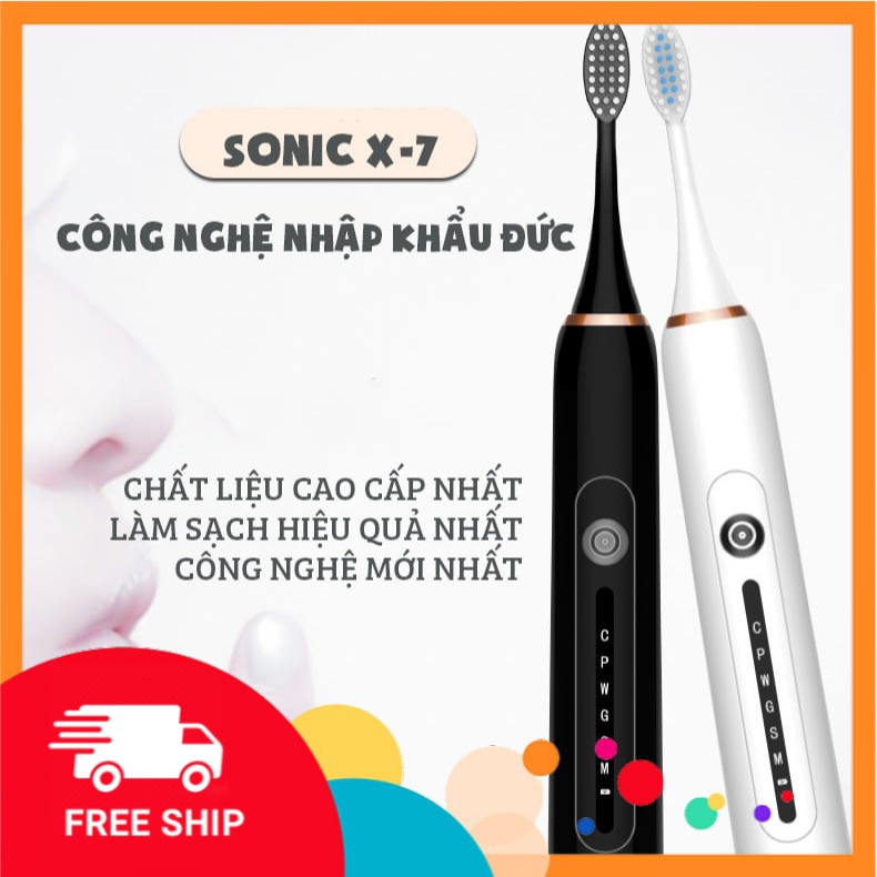 Bàn chải điện Sonic Planet X7 - mẫu bàn chải đánh răng điện tự động đang cực hot 2021 - Tặng 4 đầu chải - Bảo hành 12TH