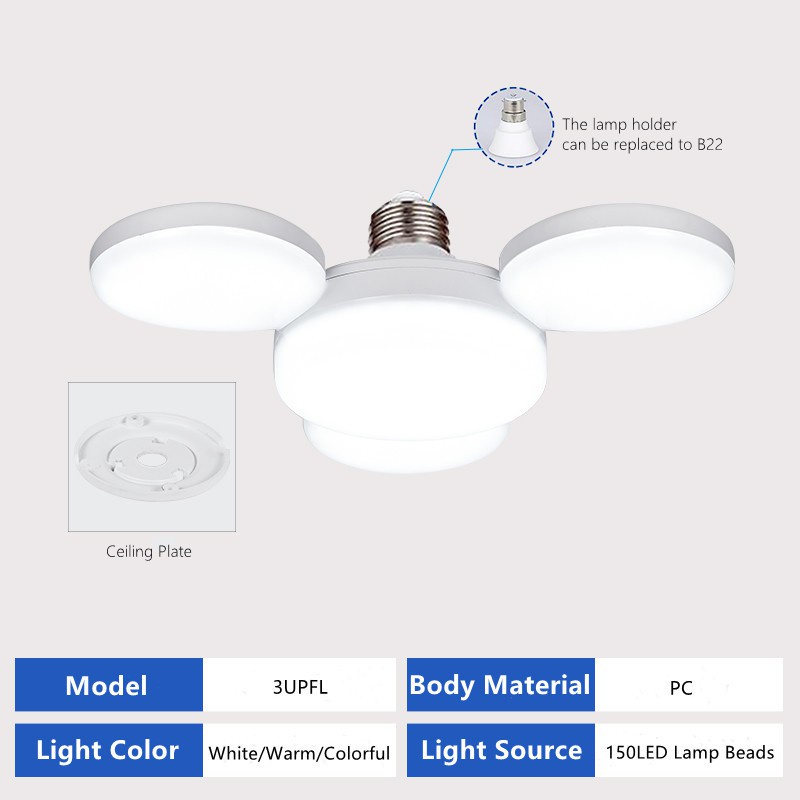 Đèn trần LICER thiết kế 3/ 5 cánh 280/ 150 bóng LED đui E27 tiết kiệm điện chiếu sáng cho gia đình