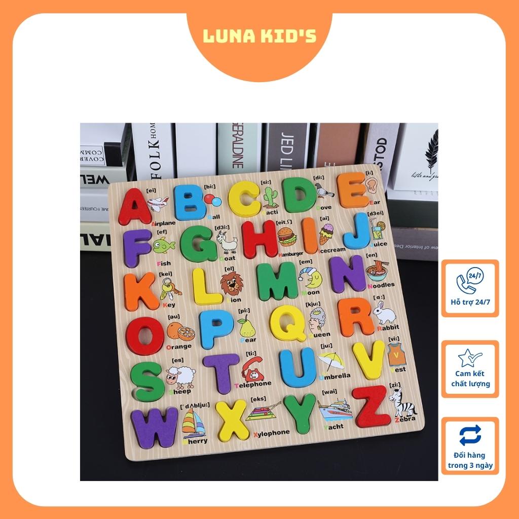 Bảng Chữ Cái♥FREESHIP♥Đồ Chơi Gỗ Bảng Ghép Chữ Cái Tiếng Việt, Tiếng Anh Bảng Ghép Số Nổi Bằng Gỗ Cho Bé Luna Kid's