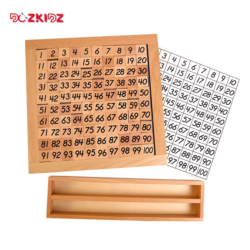 Đồ chơi gỗ - Giáo cụ Montessori Bảng số 100 (HUNDRED BOARD AND CONTROL CHART) - DOZKIDZ