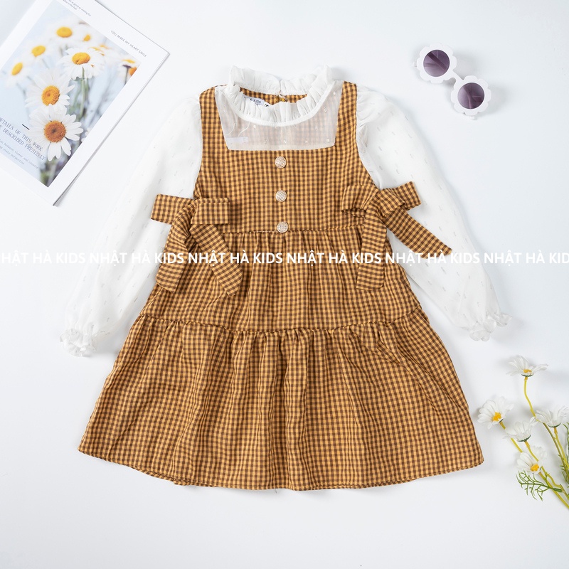 Váy bé gái thu đông NHẬT HÀ Chất đũi mềm mại thiết kế dài tay size đại từ 11-45kg