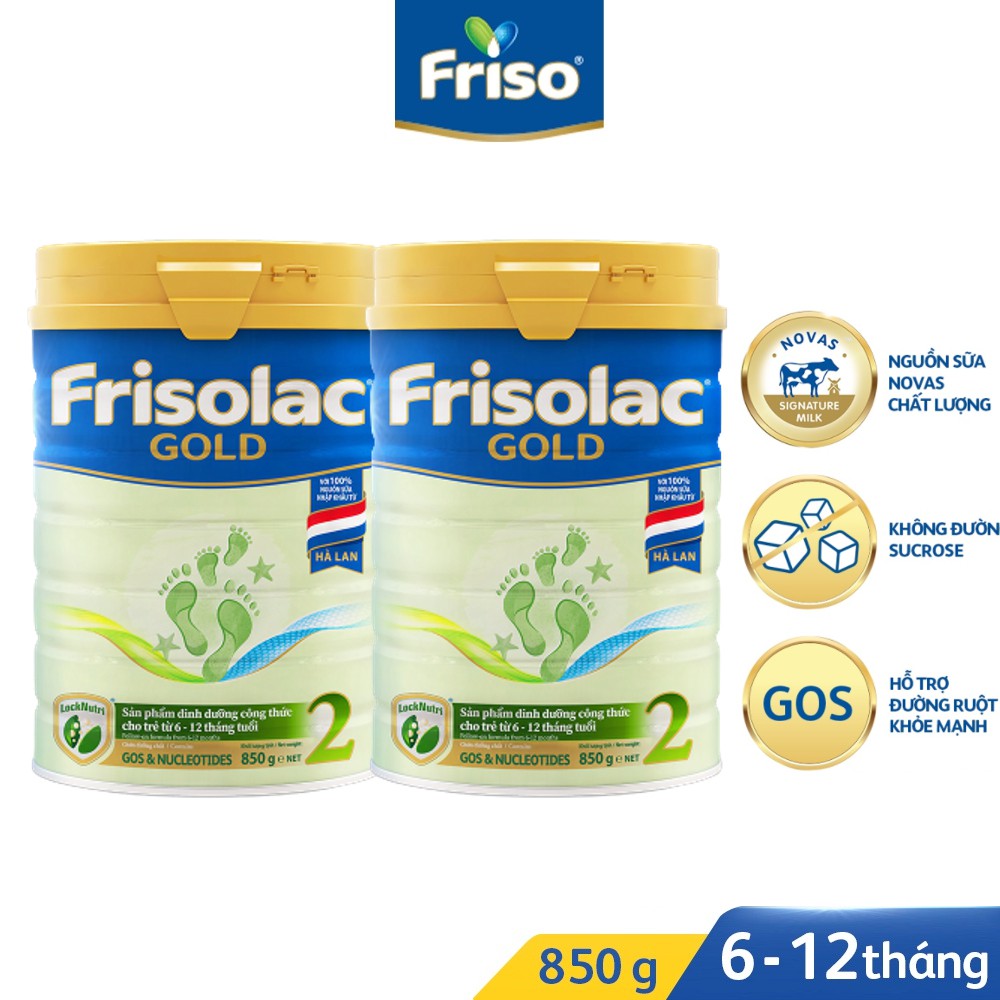 Combo 2 lon Sữa Bột Frisolac Gold 2 850g/lon