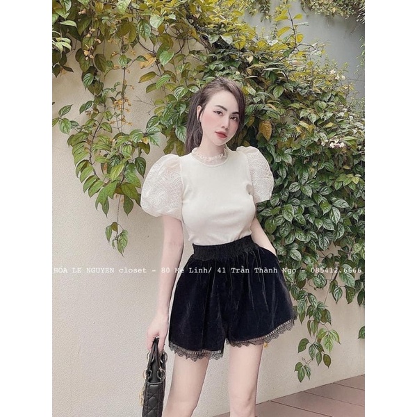 Quần short nhung viền ren ms85