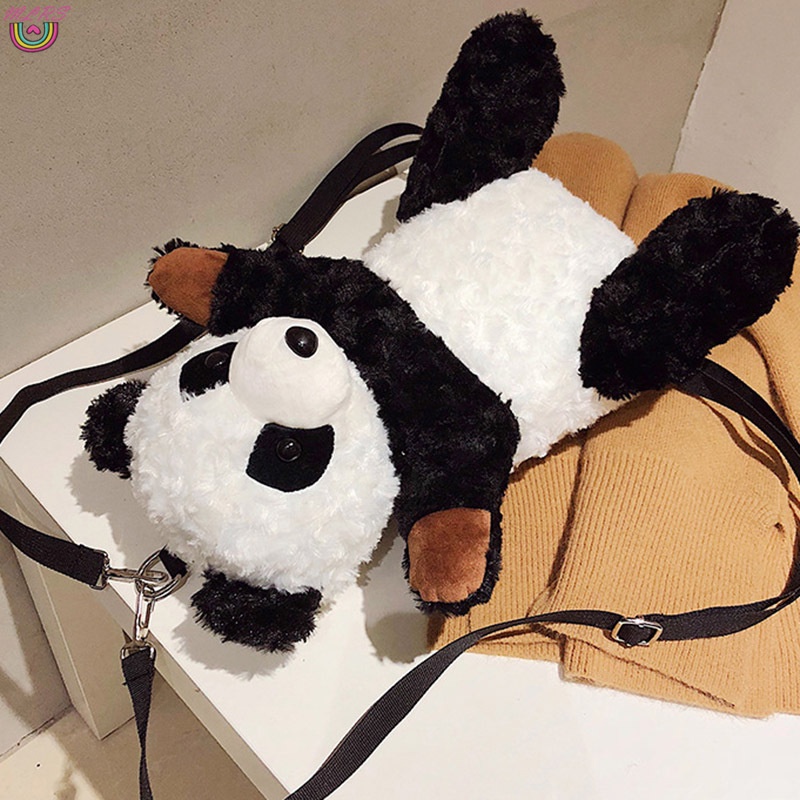 Ba Lô Đi Học / Du Lịch Hình Gấu Trúc Nhồi Bông Có Khóa Kéo Tùy Chỉnh Kích Thước Dễ Thương Cho Nữ