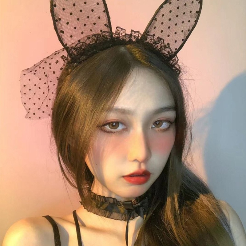 Băng Đô Tai Thỏ Bằng Ren Lưới Thời Trang Dành Cho Nữ