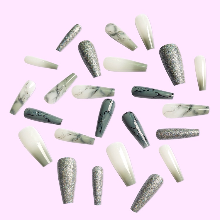 3501 YUKEHUI bộ móng tay giả set móng giả trong suốt móng tay giả đính nơ móng tay giả dài vuông móng tay giả dài đính đá  bộ 24 móng giả