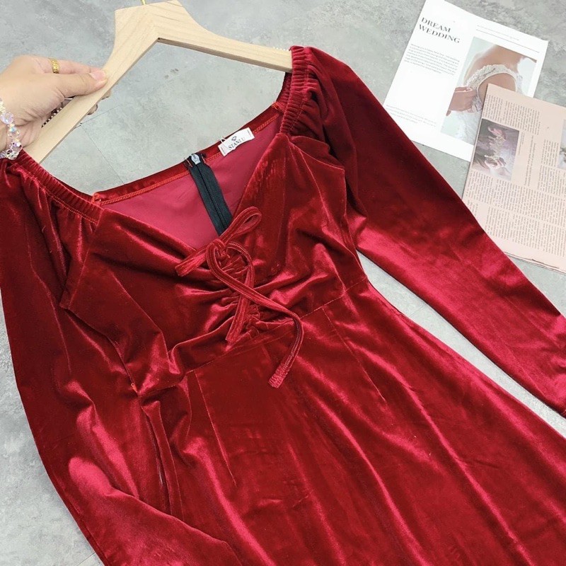 VÁY NHUNG RÚT DÂY NGỰC ĐỎ HOT | BigBuy360 - bigbuy360.vn