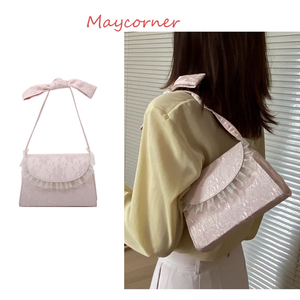 Túi đeo vai đeo chéo 2 màu trắng-hồng kiểu ren xinh xắn T52 Mayconner
