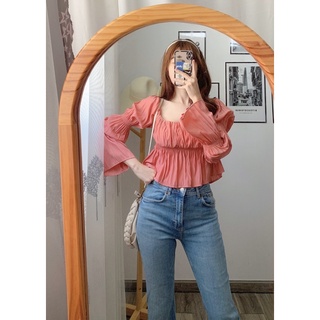 Áo crop đũi rã ngực tay tầng