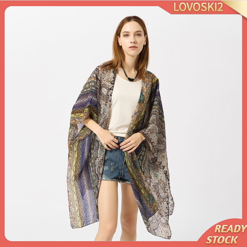 Áo Khoác Kimono Chiffon Dáng Dài In Họa Tiết Hoa Phong Cách Boho Thời Trang Mùa Hè Cho Nữ Lovoski2
