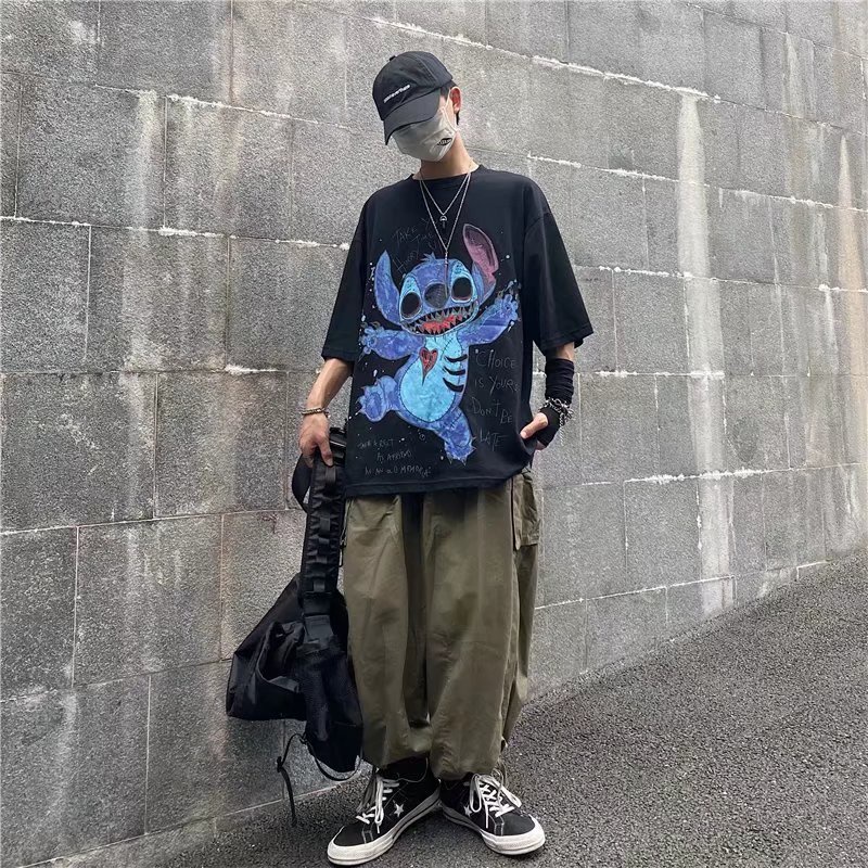 Áo Thun Tay Ngắn Form Rộng In Họa Tiết Hoạt Hình Vui Nhộn Cho Nam Và Nữ