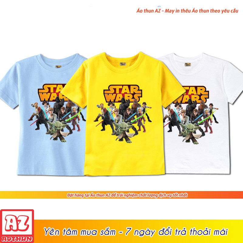 Áo thun trẻ em in hình Star War màu trắng vàng xanh biển M2627