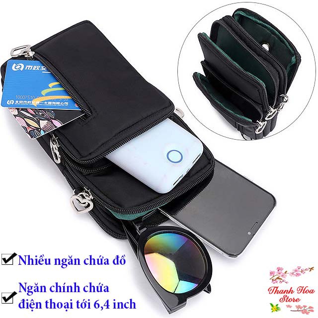Túi đeo chéo nữ đi chơi vải dù chống nước thời trang nhỏ đẹp, nhiều ngăn đựng điện thoại, dễ thương màu đen, hồng giá rẻ | BigBuy360 - bigbuy360.vn