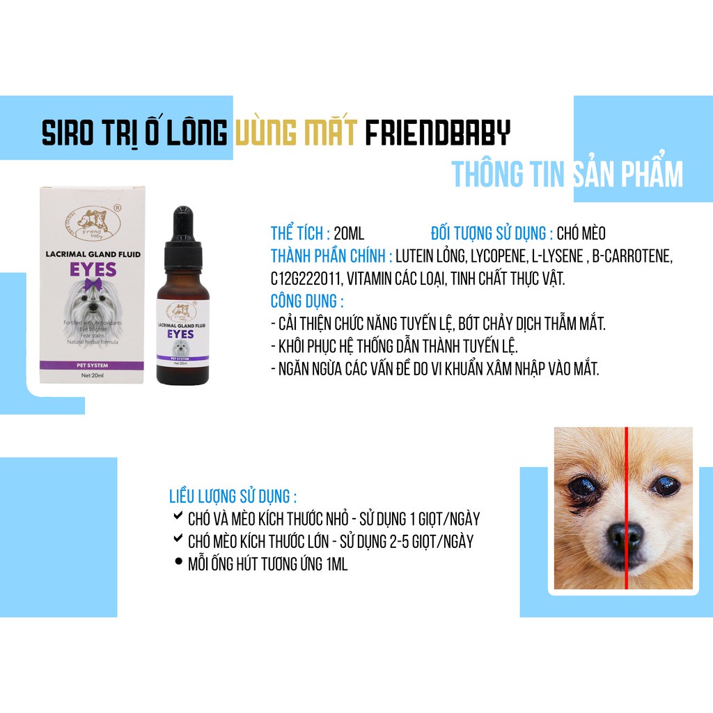 Siro uống hỗ trợ vết ố mắt, viêm tuyến lệ, chống chảy nước mắt chó mèo Lacrimal Gland Fluid Eyes Pet System 20ml