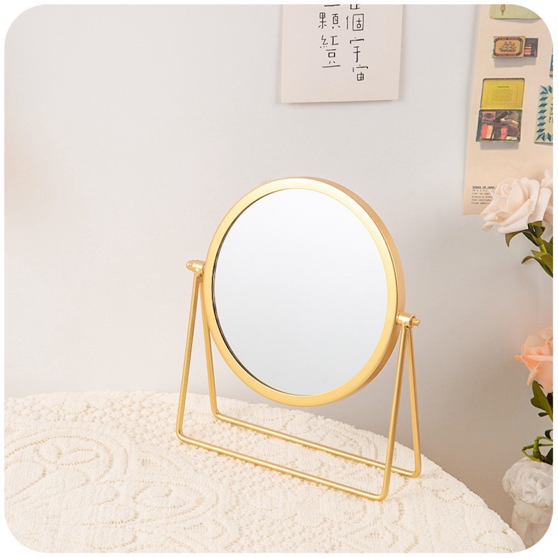 Gương trang điểm để bàn viền mạ vàng xoay 360 độ - Gương soi cao cấp, gương decor để bàn trang điểm mạ vàng sang trọng