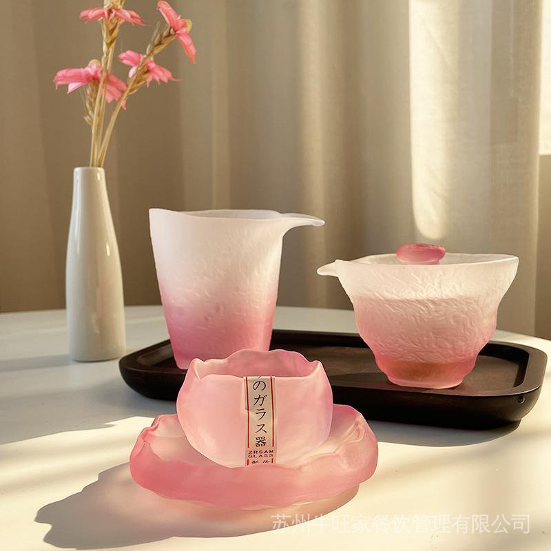 Bộ Cốc Uống Trà Tráng Men Có Nắp Đậy Mặt Nhám Phong Cách Nhật Bản Màu Xanh Lá/Hồng Họa Tiết Thổ Cẩm