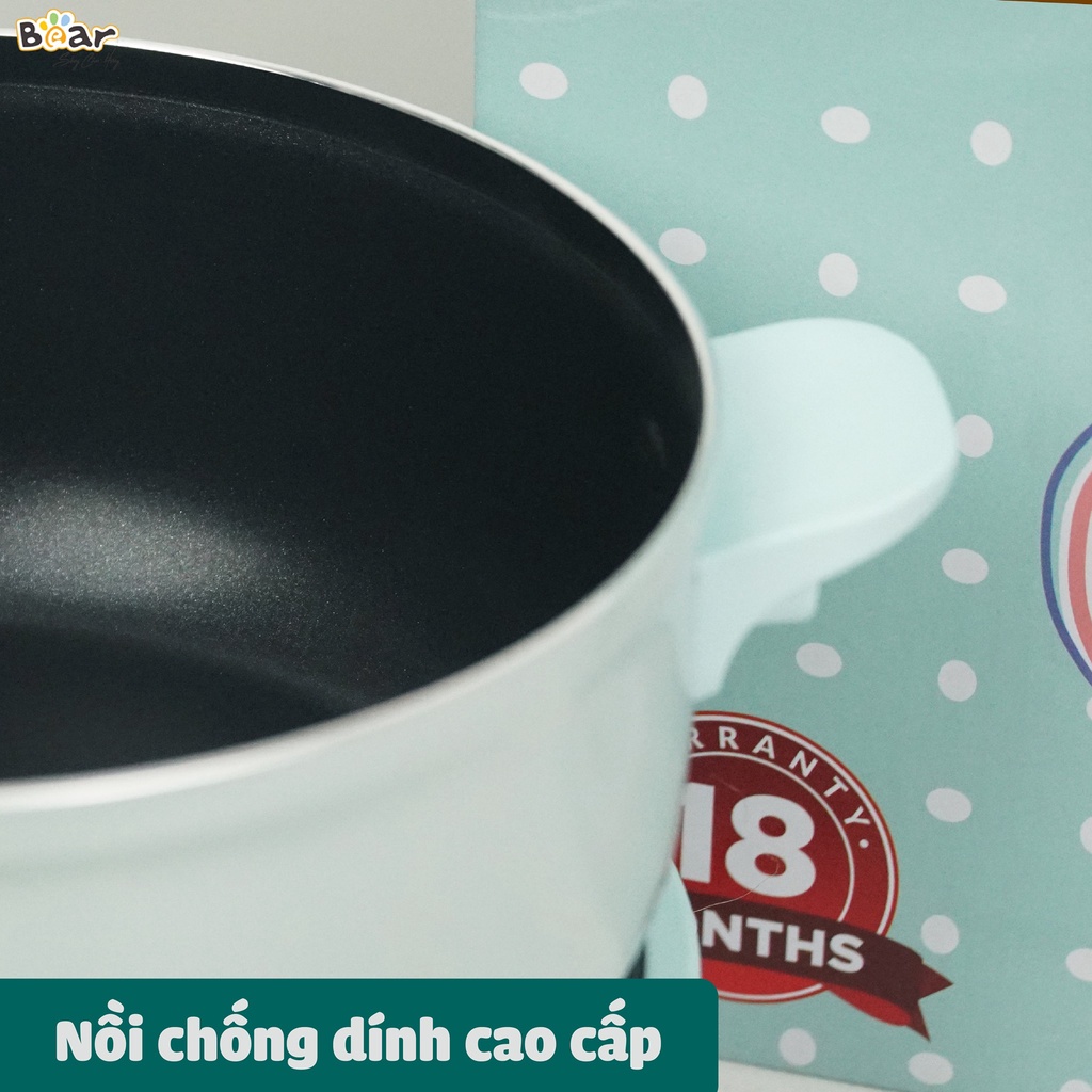 Nồi điện đa năng Bear 2.5L MC-B25V1 kèm bếp hồng ngoại và lồng hấp chế biến đồ ăn nấu lẩu cho gia đình chính hãng