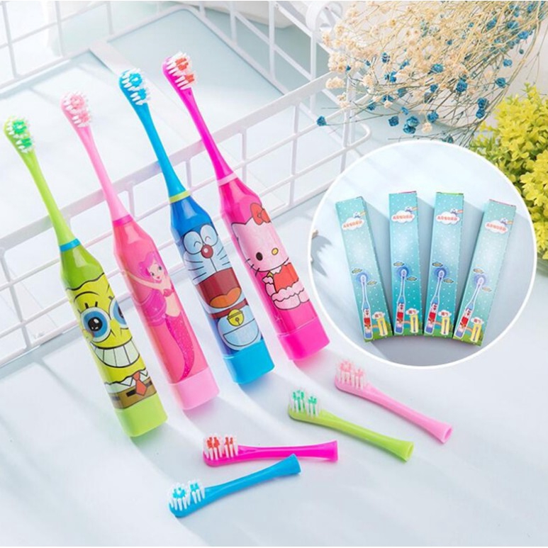 Bàn Chải Đánh Răng Điện Hai Mặt Lông Mềm Cho Trẻ Em Kèm 2 Đầu Thay Thế