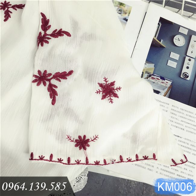 Áo khoác kimono voan ngắn đi biển, viền thổ cẩm mix họa tiết xinh, chất đẹp dày dặn, dáng tiện dùng | KM002 | KM006