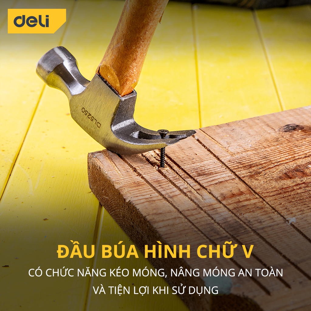 Búa đóng đinh Deli Chất lượng cao - Tay cầm gỗ chắc chắn - Phù hợp sửa chữa vật dụng, nhà cửa - DL5250