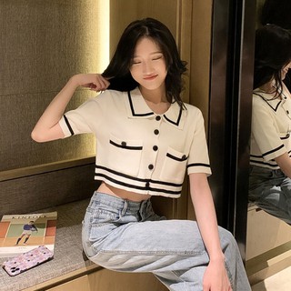 [Thiết Kế Cao Cấp] Áo Cardigan Dệt Kim Ngắn Tay Lửng Chống Nắng Thời Trang Màu Tương Phản Cho Nữ