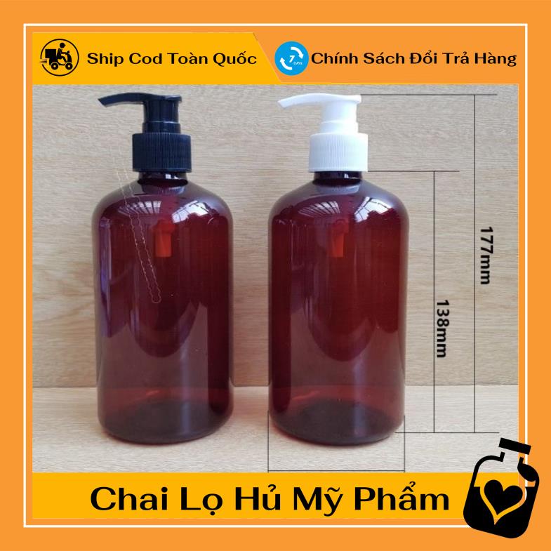 Chai Chiết Mĩ Phẩm ❤ Chai nhựa pet Vòi nhấn 500ml bầu tròn lùn chiết mỹ phẩm , , phụ kiện du lịch