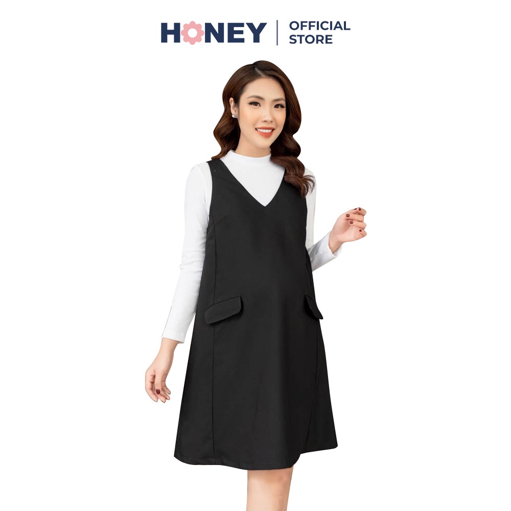Yếm gile chất âu công sở cổ tim phối áo len giữ nhiệt, áo sơ mi nhiều size - Thời trang đầm bầu cao cấp HONEY