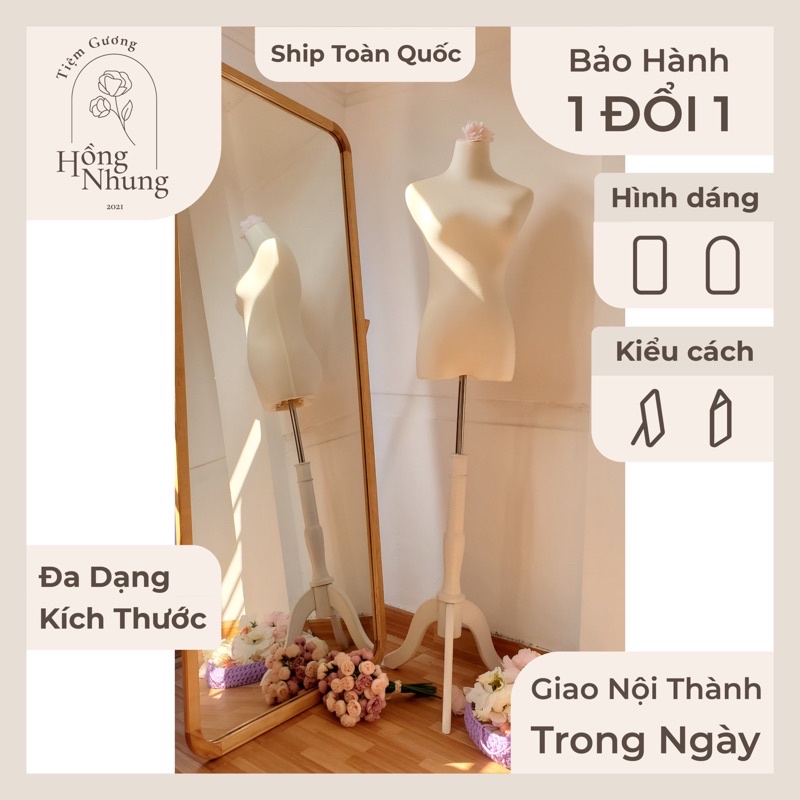 GƯƠNG SOI TOÀN THÂN NHIỀU KÍCH THƯỚC CẠNH GỖ BO VIỀN CÓ CHÂN DỰNG HOẶC TREO TƯỜNG