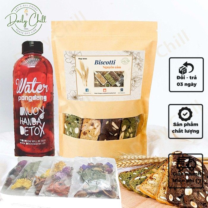 Combo Bánh Biscotti + Set Detox Giảm Cân - Daily Chill Phù Hợp Cho Người Tập Gym, Ăn Kiêng, Ăn Vặt Mẹ Bầu [Free Ship]