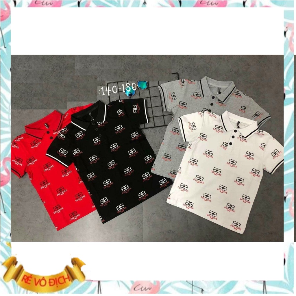 Áo Polo cho bé trai 7-14 tuổi cộc tay họa tiết in BB, Áo cổ trụ trẻ em vải cotton cao cấp khỏe khoắn thời trang