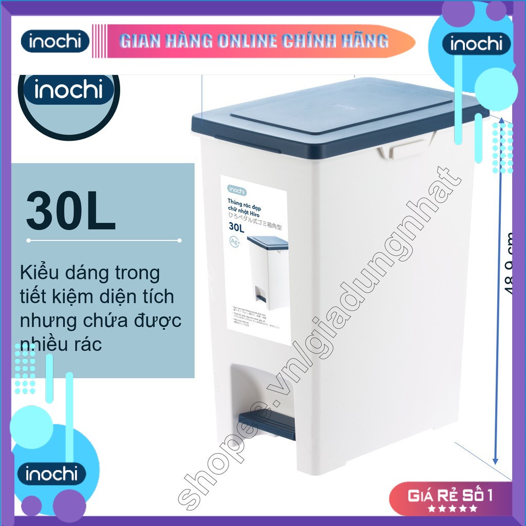 Thùng Rác Nhựa Đạp Chân Nắp Đậy Chữ Nhật Inochi 30 Lít Làm Sọt Rác Văn Phòng,Đựng Rác Gia Đình, Trong Nhà, Ngoài Trời