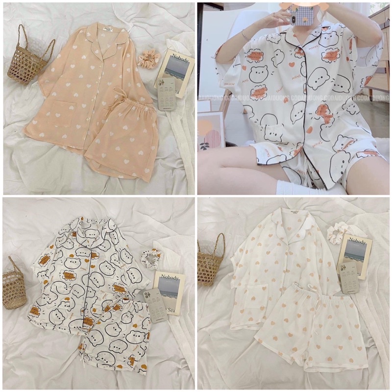 Sét pijama form rộng chất mát nhiều hình, đồ ngủ (Ảnh thật)
