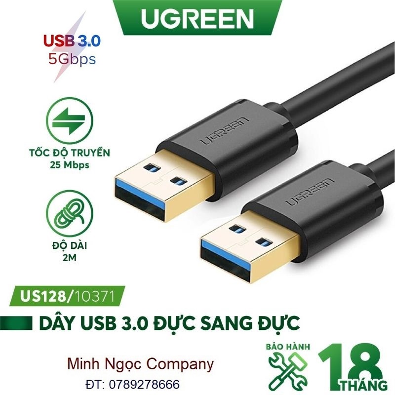 Dây USB 3.0 2 đầu đực, mạ vàng dài 0.5-2m Ugreen US128 - Hàng Chính Hãng