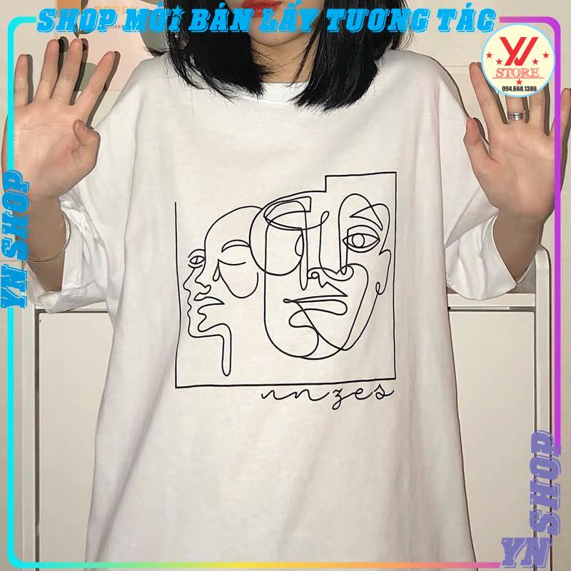 Áo thun tay lỡ form rộng tượng hình mặt buồn , áo phông unisex nam nữ YNSHOP