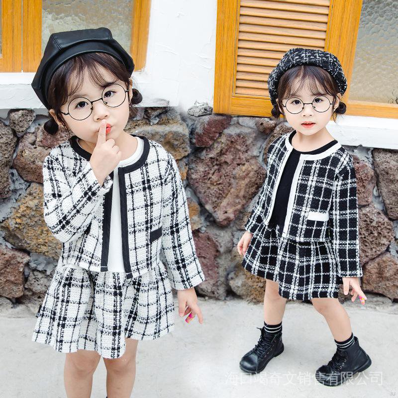 Bộ Áo Khoác Kẻ Sọc + Chân Váy Kiểu Phương Tây Họa Tiết Hoạt Hình Dễ Thương Cho Bé Gái