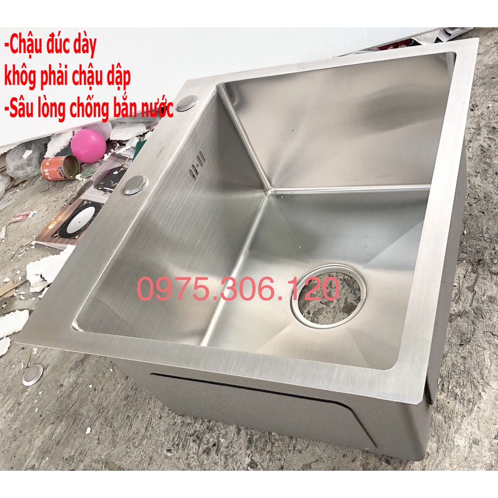 [CHẬU ĐÚC] Chậu Rửa Chén Bát INOX SUS 304 N19 5045 NA.GRAND và Xả chậu và rổ và vòi rửa chén và bình nước rửa chén