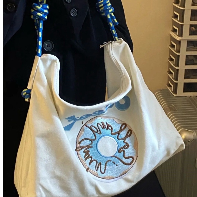 Túi Tote Đeo Vai Vải Canvas Thêu Họa Tiết Phong Cách Nhật Bản Thời Trang Cho Nữ