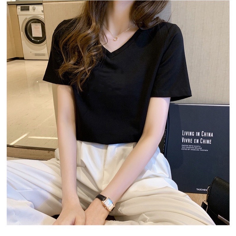 Áo thun cổ tim chất bozip cao cấp,áo thun nữ