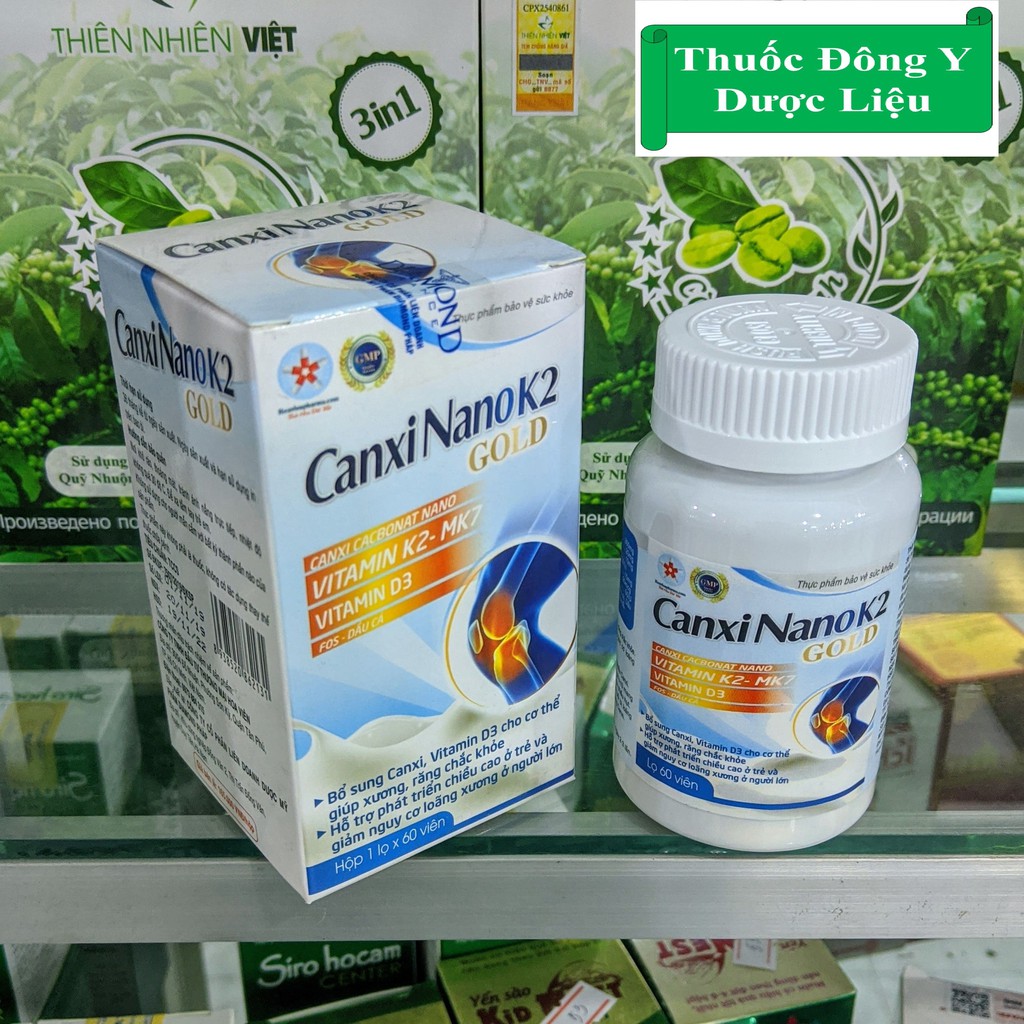 Canxi Nano ❤️ CHÍNH HÃNG ❤️ Lọ 60 viên Canxi Nano K2 Gold bổ sung Calcium + Viatmin D3 + Vitamin K2 cho xương chắc khỏe