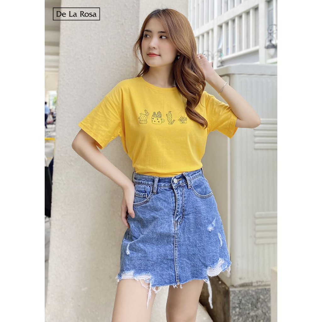 Áo thun croptop vàng in hình xương rồng trẻ trung nữ tính - De La Rosa