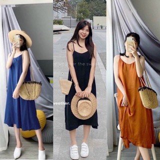 Váy đũi hàn hai dây, đầm dài dáng maxi trơn siêu đẹp đi biển