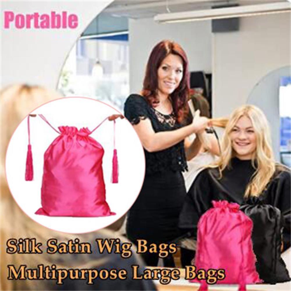 Túi Đựng Tóc Giả Bằng Lụa Satin Màu Sắc Đỏ Hồng Có Dây Rút